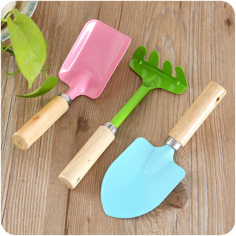 Colorful 3PCS Kids Garden Tool Sets with Wooden Handles Garden Shovel, Rake, Square Spade Garden Tools